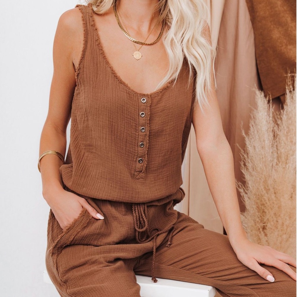 Maye Crinkle Cotton Pocketed Drawstring Jumpsuit